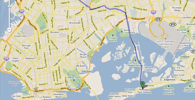 How To Get There:Bike: A very popular option. Most routes from North Brooklyn take cyclists south on Wythe to Flatbush and across the Marine Parkway Bridge, then east past Jacob Riis Park to the Rockaways. Expect a solid 1.5 hour ride from Williamsburg or GreenpointâBikely has some good sample maps that will get you to roughly the right area. Train: Hop the A train (the one going toward Rockaway, naturally) and get off at Beach 90 or 98 Sts, then walk a few short blocks to the waterfront (you'll see it from the elevated tracks).Car: Lucky enough to have wheels? Take the scenic route down the Belt Parkway, or try your luck winding through Bushwick and the Jamaica Bay Wildlife Refuge. Traffic can be bad on both routes, especially mid-day on weekends, and parking is something of a painâwe've had the best luck circling around 90-100th Sts until a street spot opens up.